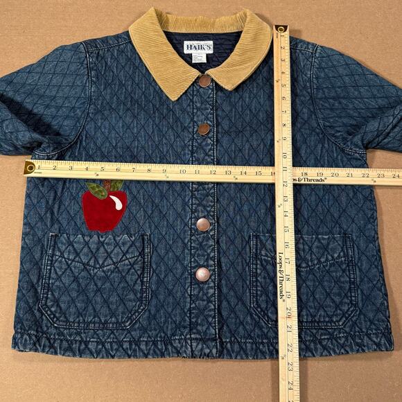 Vintage Quilted Denim Jacket With Corduroy Collar And Apple Patches Sz Large - Picture 8 of 8
